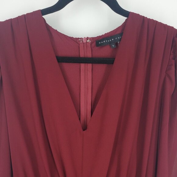 Endless Rose‎ Ruffle Long Sleeve Mini Dress Burgundy Dark Red Large - Picture 3 of 8